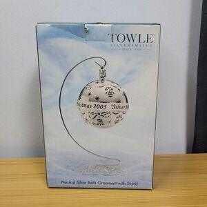 Towle 2005 Christmas Musical Silver Plated Bell with Display Stand Music Box